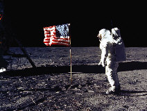 Astronaut Aldrin and US flag